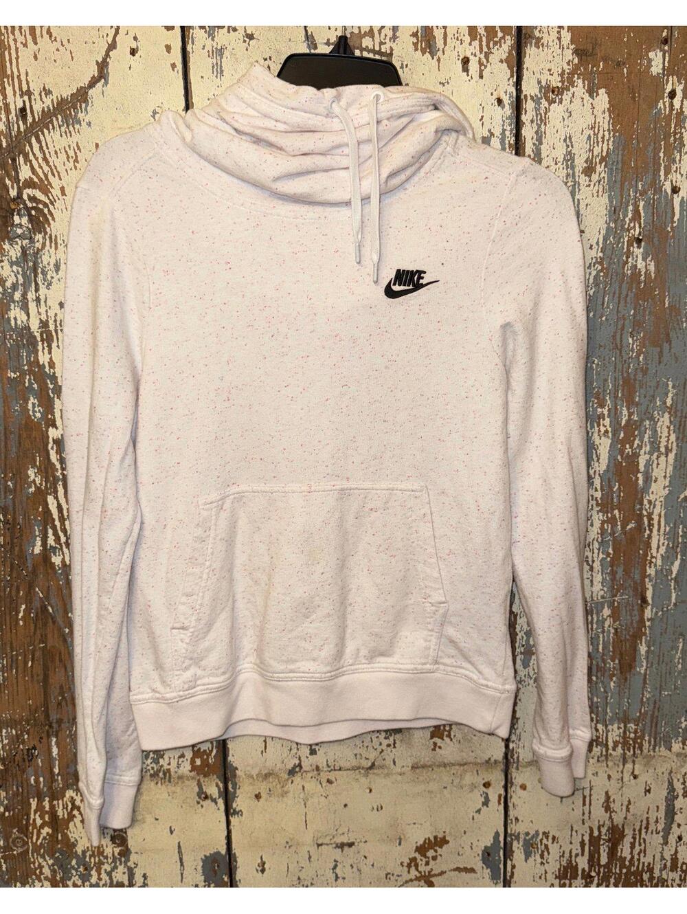 Nike White Speckled Drawstring Hoodie with Black Logo